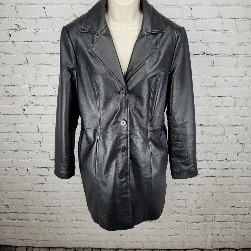 Phase Two Black Genuine Leather Buttoned Lined Inner Pocket Jacket Size Medium M